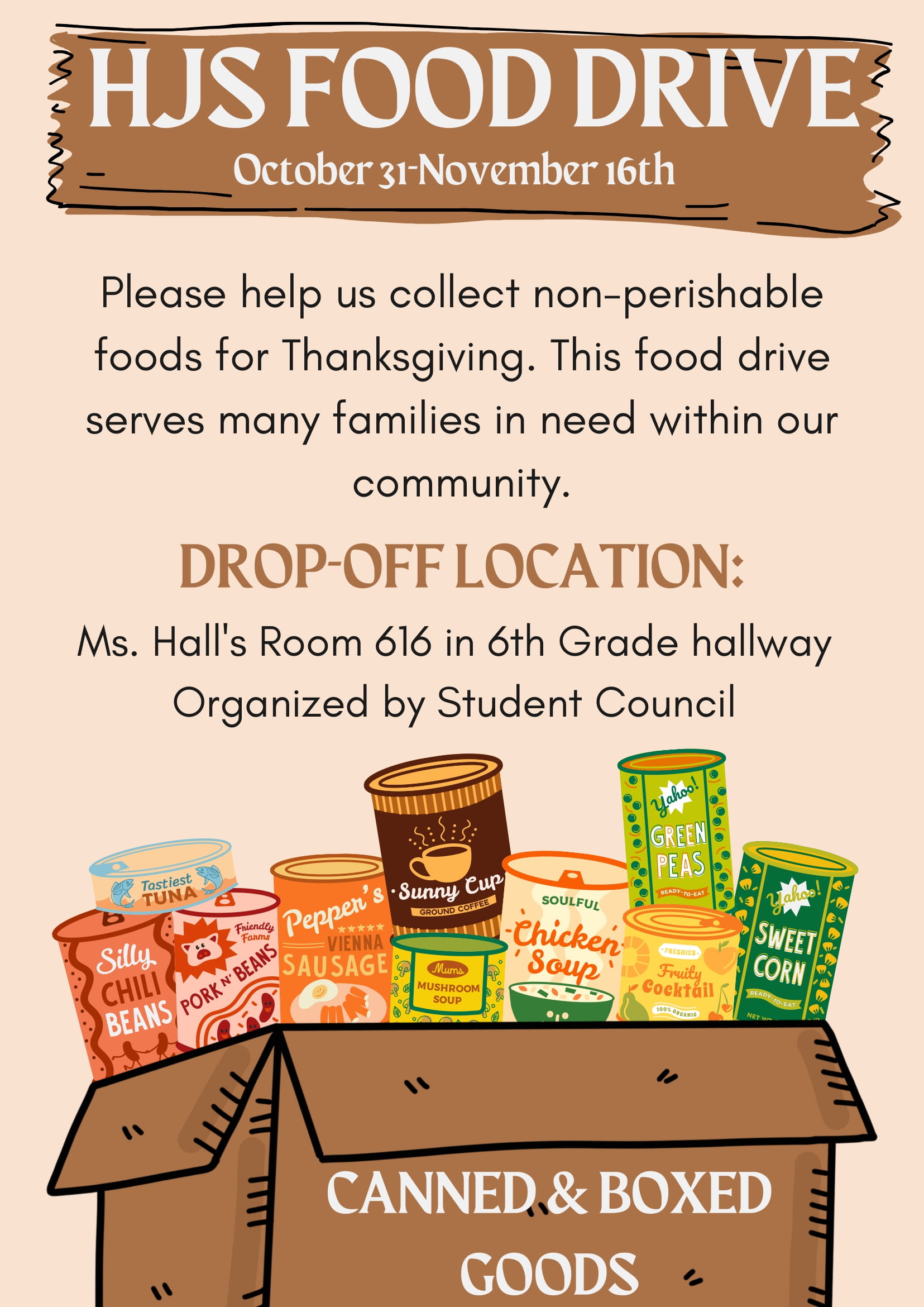Canned Food Drive Oct. 31- November 16