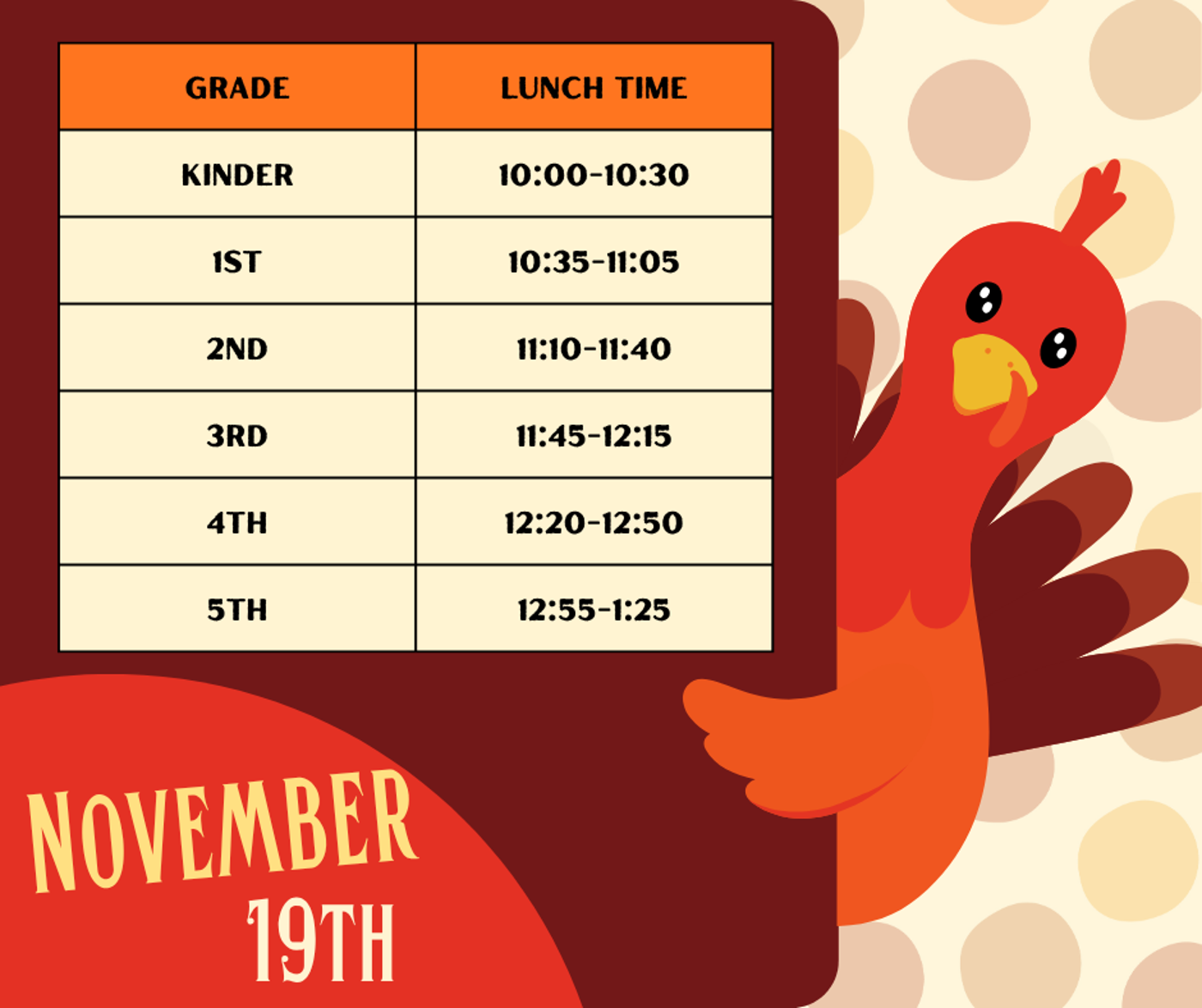 Thanksgiving Lunch Schedule