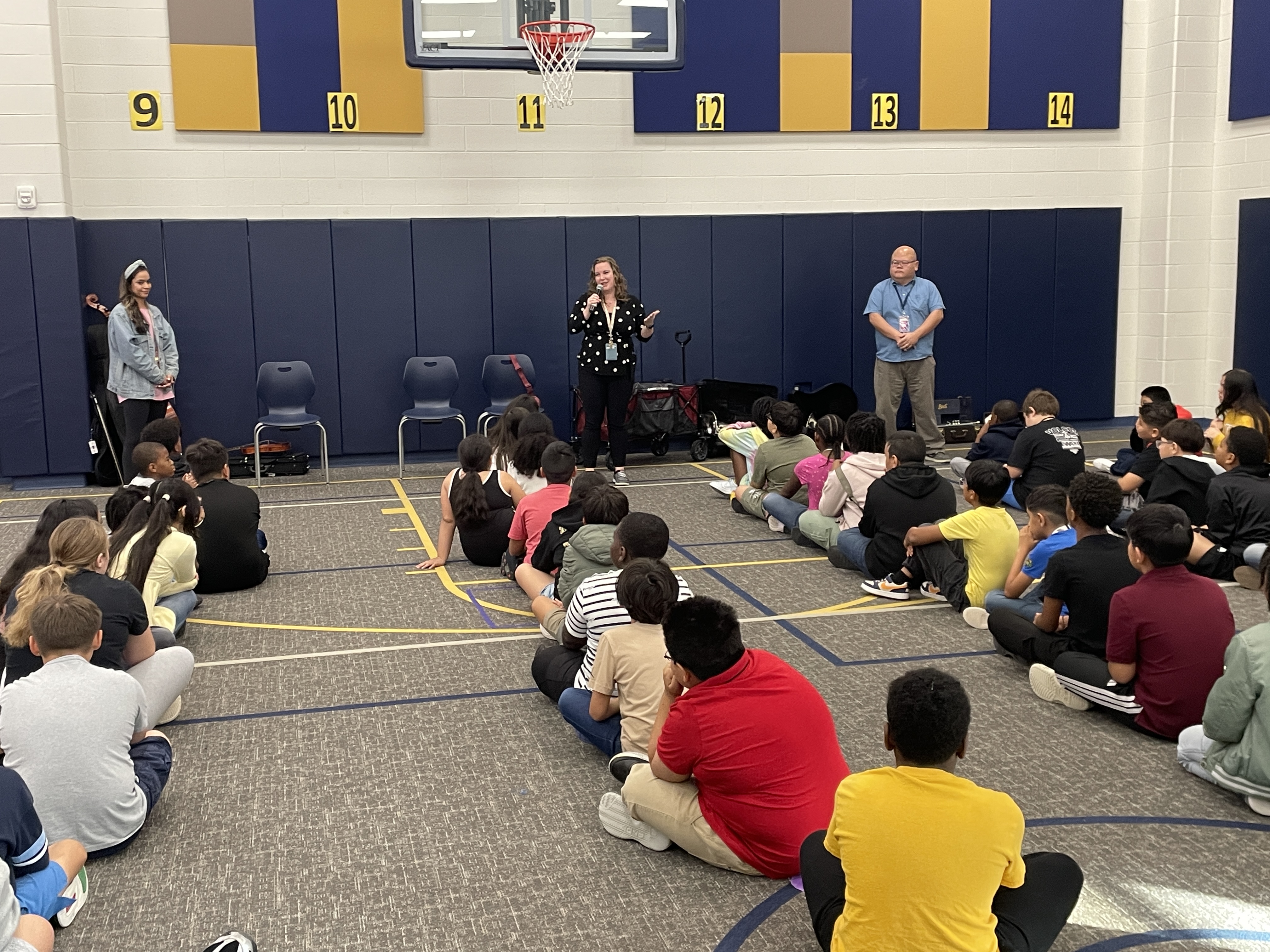 fine arts teacher from BJH talking to our SJE Bobcats