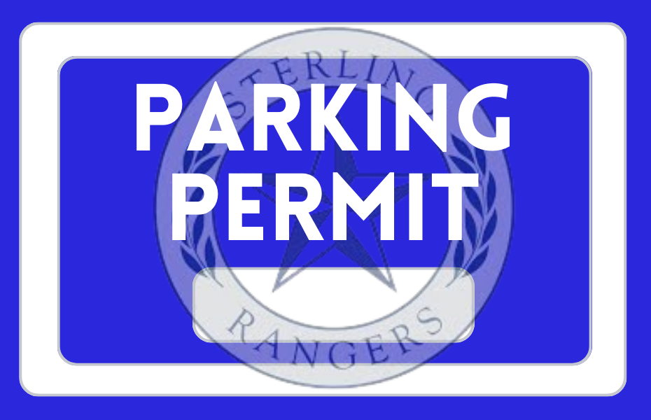 Image of blue and white rectangles, RSS emblem, and the words parking permit