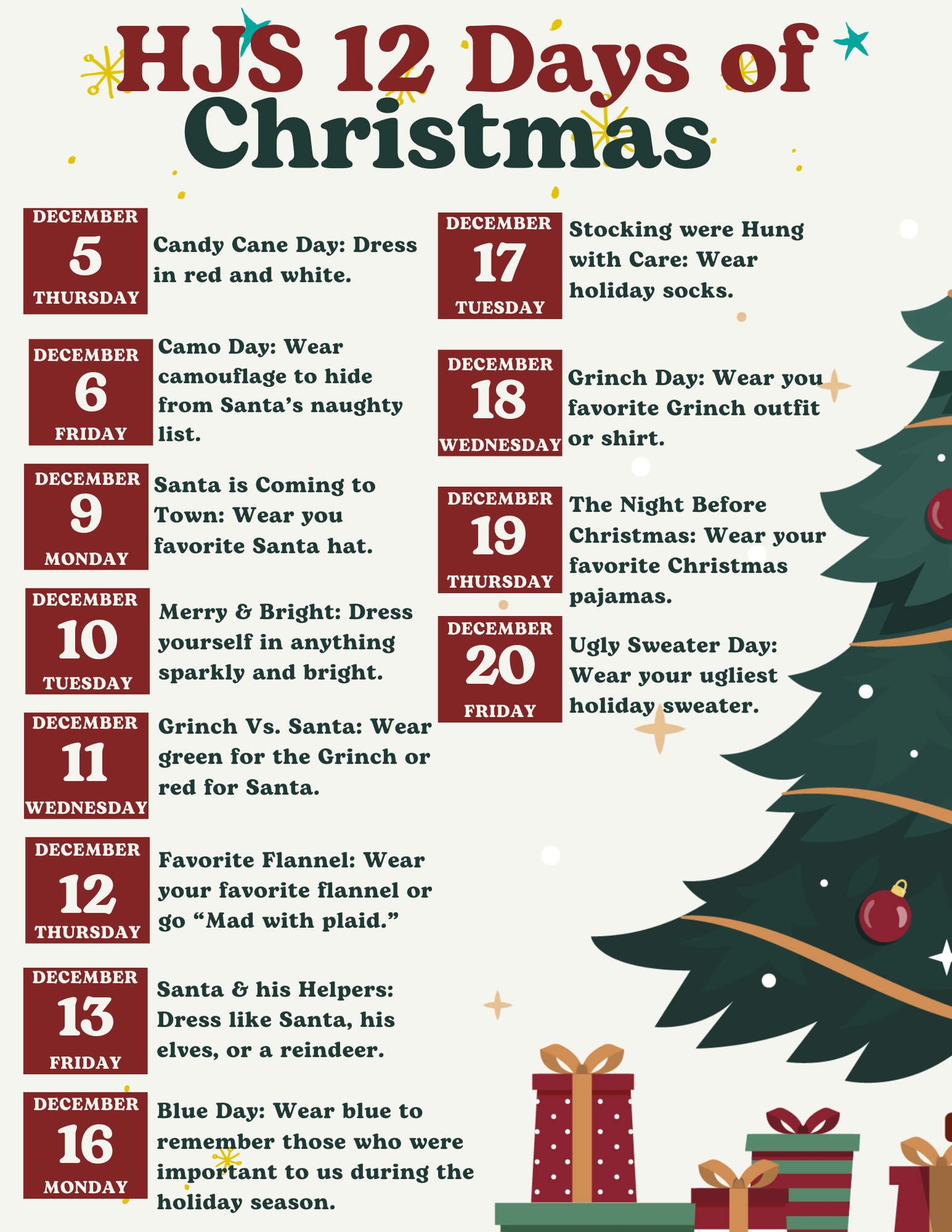 12 days of Christmas calendar