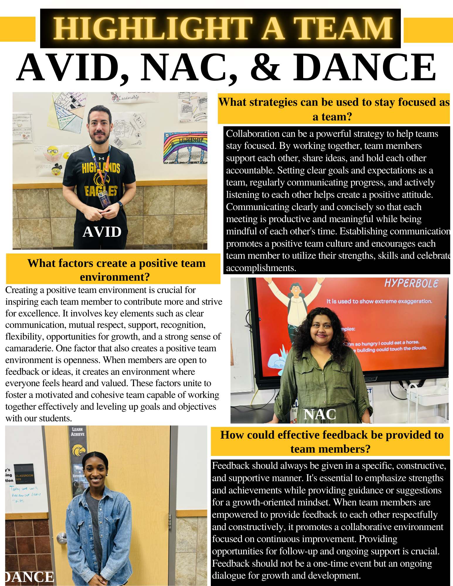 Avid, NAC and Dance teachers